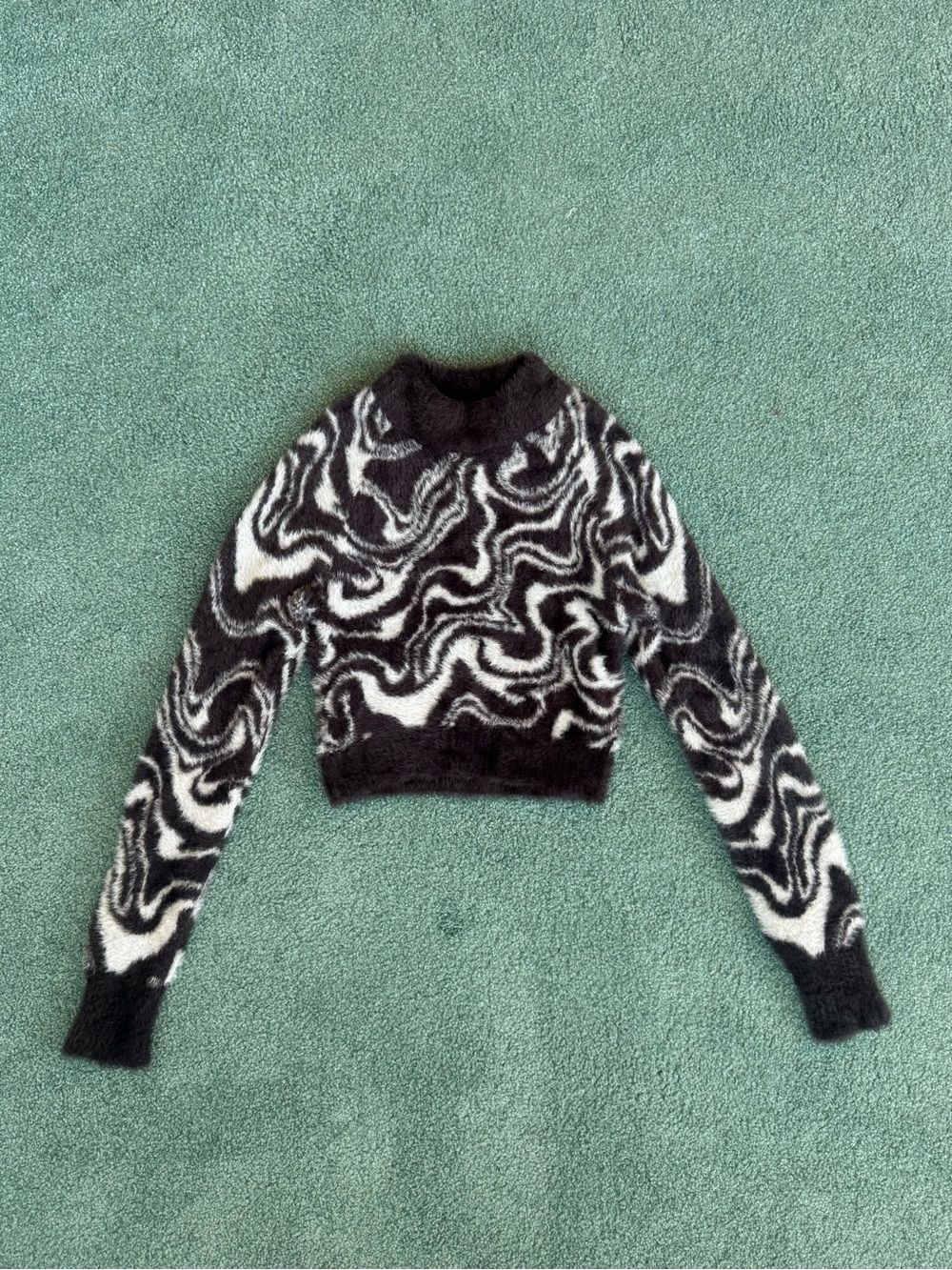 Urban Outfitters Cropped Fluffy Black & White Marbled Sweater